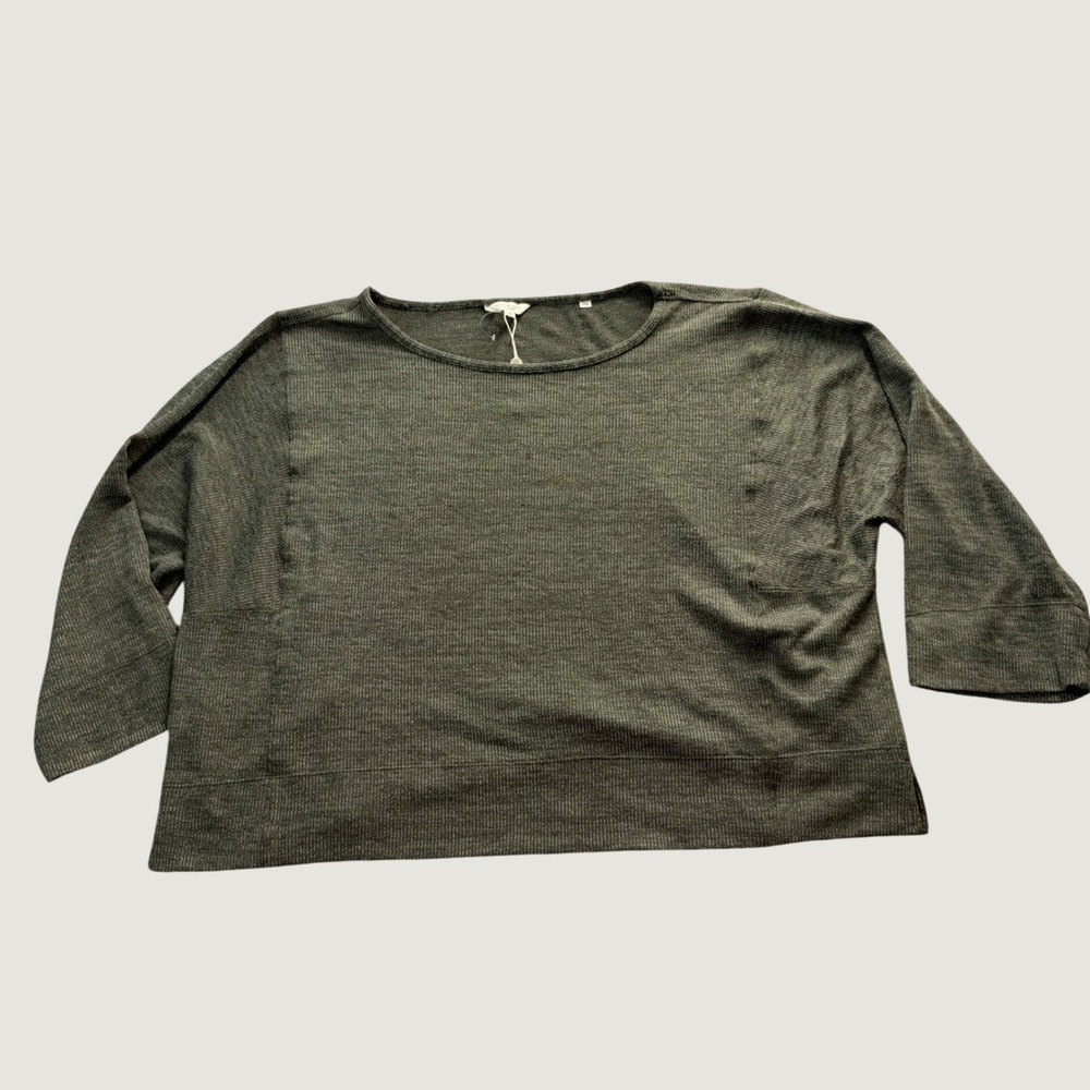 Max Studio London Top 3X Relaxed Knit Shirt Poly Viscose Boxy Army Green 4W08S77